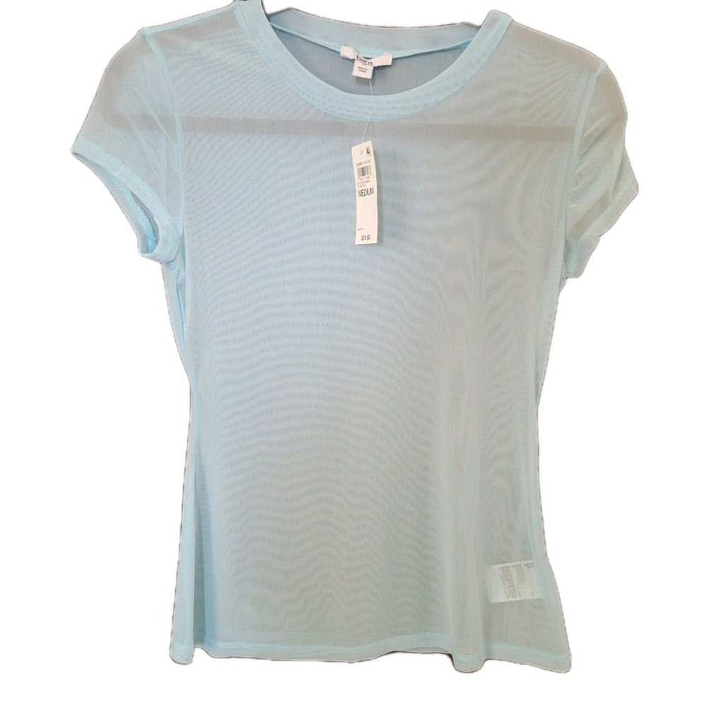 Bar III Women's Medium Blue Sheer Shirt Colorful Beach Festival Preppy New‎